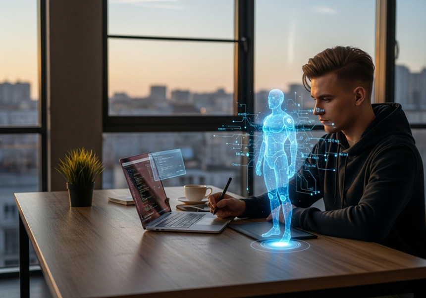 Freelancer using AI tools for global remote work in 2025.