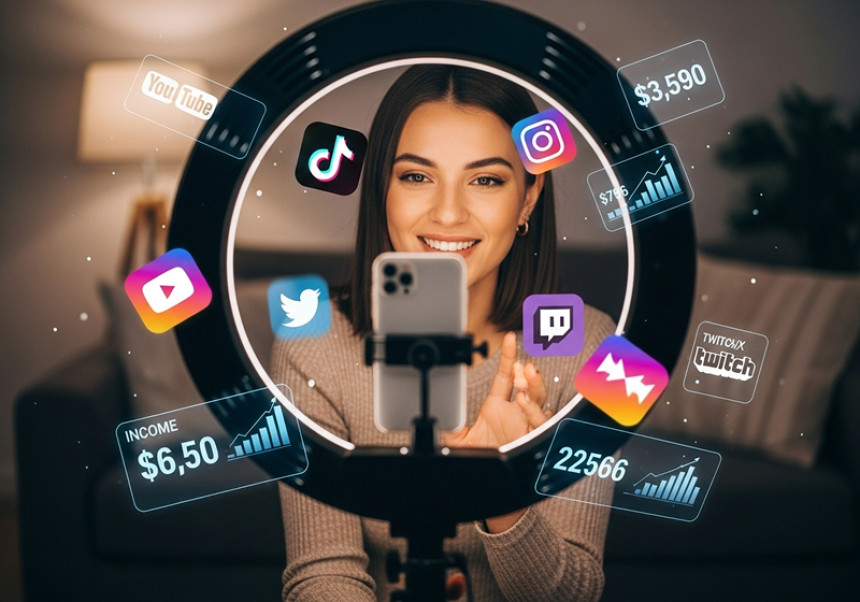 Global content creator earning income through social platforms in 2025