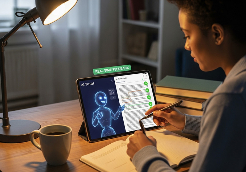 Student using AI-powered learning assistant for personalized global education